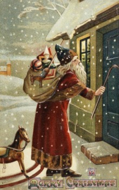 Merry Christmas: Santa Knocking At The Door  Nostalgia cards Poster Print - Item # VARSAL9801102