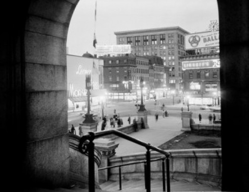 USA  Massachusetts  Worcester  Main Street at dusk Poster Print - Item # VARSAL255419477