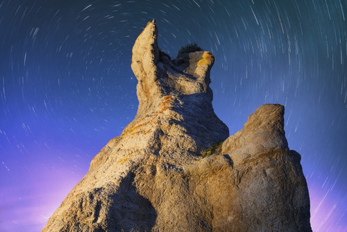 Light painting on La Montagnaise and star trails, Ile Nue de Mingan, Mingan Archipelago National Park Reserve of Canada, Cote-Nord, Duplessis region; Quebec, Canada PosterPrint - Item # VARDPI2382563