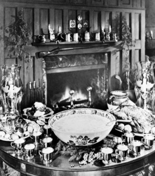 Original colonial eggnog on table by fireplace Poster Print - Item # VARSAL255424099
