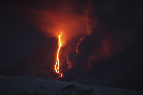 Nighttime eruption of Kliuchevskoi Volcano, Russia Poster Print - Item # VARPSTRRS300572S