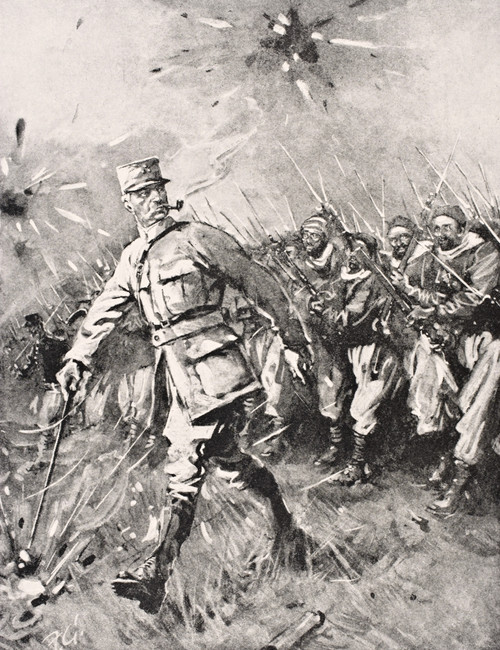 Major Jean-Baptiste Marchand 1863 To 1934 Pipe In Mouth Cane In Hand Leads Zouave And Moroccan Units Against German Enemy Western Front 1915 From The War Illustrated Album Deluxe Published London 1916 PosterPrint - Item # VARDPI1855339
