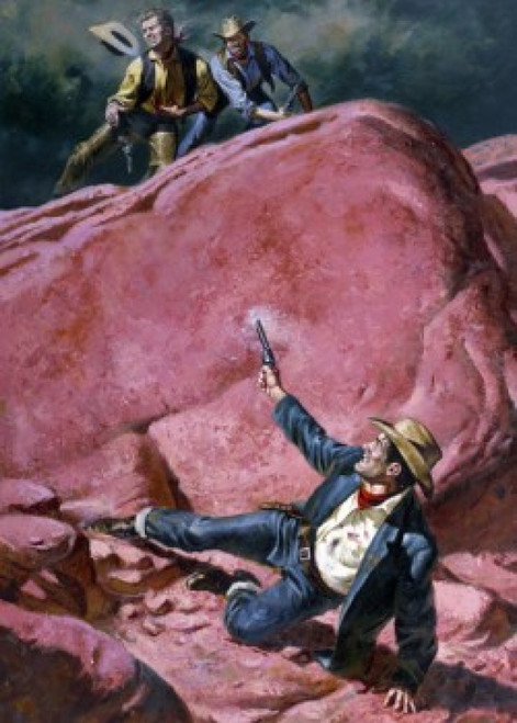 Cowboy hiding from enemy behind rock Poster Print - Item # VARSAL902138045