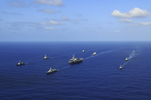 Ships from the Ronald Reagan Carrier Strike Group transit the Pacific Ocean Poster Print - Item # VARPSTSTK104307M