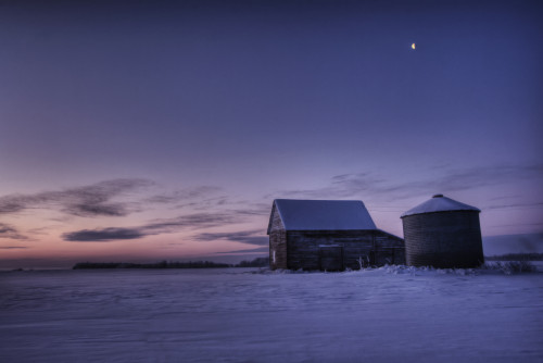 Winter Sunrise Over A Silo And Barn, Alberta PosterPrint - Item # VARDPI2034322