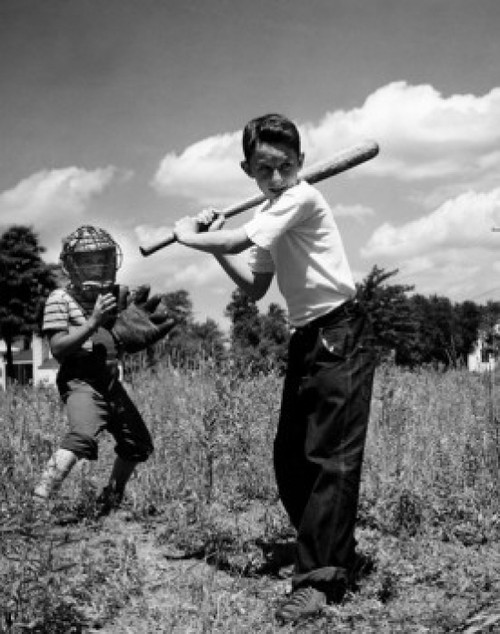 Two boys playing baseball in field Poster Print - Item # VARSAL2555007