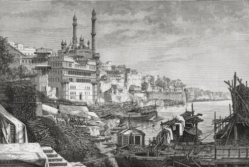 The Madhoray Ghat At The Mosque Of Aurangzeb On The Ganges River, Varanasi, Uttar Pradesh, India In The 19Th Century. From El Mundo En La Mano, Published 1878. PosterPrint - Item # VARDPI1958396