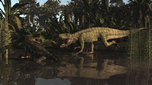 Batrachotomus confronts a Nothosaurus in the Triassic period Poster Print - Item # VARPSTADR600036P