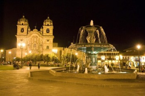 Fountain lit up at night at a town square  Cuzco  Cusco Province  Cusco Region  Peru Poster Print by Panoramic Images (16 x 11) - Item # PPI119496
