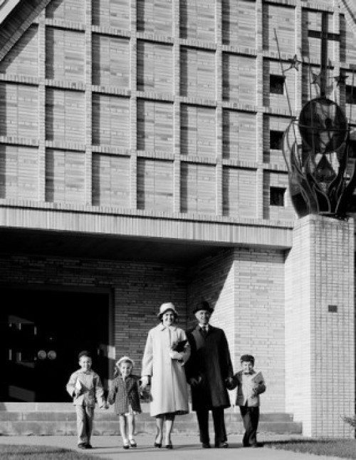 Parents with kids leaving church Poster Print - Item # VARSAL255418721