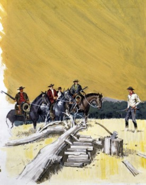 Group of cowboys on horseback on hill Poster Print
