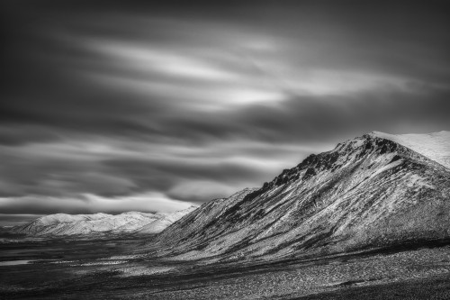 Black and white long exposure of clouds over the Cloudy Range along the Dempster Highway; Yukon, Canada PosterPrint - Item # VARDPI12287364
