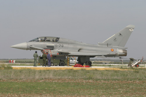 A Eurofighter Typhoon of the Spanish Air Force undergoing engine tests, Moron, Spain Poster Print - Item # VARPSTTZG100314M