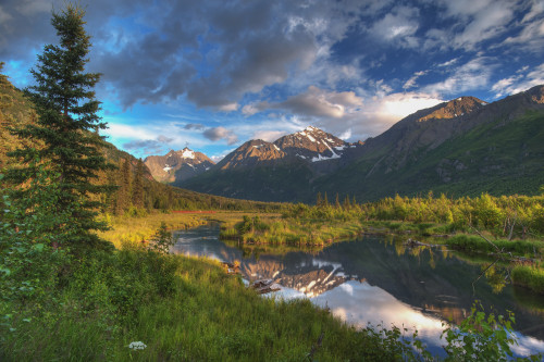 Scenic view of Eagle River Valley and Chugach Mountains at sunset, Southcentral Alaska, HDR PosterPrint - Item # VARDPI12256411