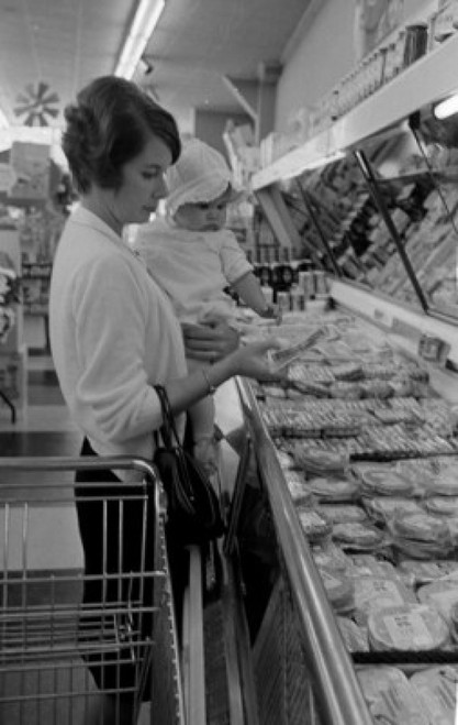 Woman with baby girl shopping in supermarket Poster Print - Item # VARSAL255416511