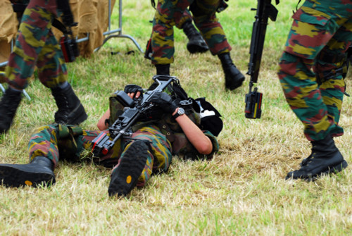 Soldiers of a Belgian Infantry unit helping out a wounded colleague on the field Poster Print - Item # VARPSTJAE100157M