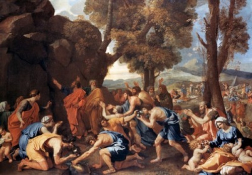 Moses Smitheth the Rock by Nicolas Poussin  Poster Print