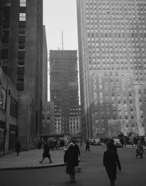 USA  New York State  New York City  People walking on street  skyscraper in construction in the background Poster Print - Item # VARSAL255418413