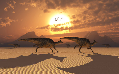 A herd of Velafrons Hadrosaur dinosaurs during the Cretaceous Period Poster Print - Item # VARPSTMAS100925P