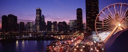 Ferris wheel at Dusk  Navy Pier  Chicago Poster Print by Panoramic Images (29 x 12) - Item # PPI89676