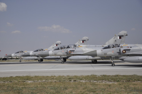 A group of Dassault Mirage 2000-5EDA/DDA of the Qatar Emiri Air Force, ready for take-off at Konya Air Base, Turkey, during Exercise Anatolian Eagle 2014 Poster Print - Item # VARPSTGRC100062M