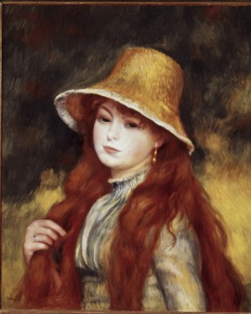 Young Girl in a  Straw Hat   Pierre Auguste Renoir  Oil on canvas Poster Print - Item # VARSAL900122987