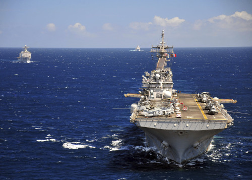 USS Boxer leads a convoy of ships in the Indian Ocean Poster Print - Item # VARPSTSTK104797M