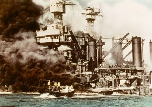 Seamen rescue a survivor from the water near the USS West Virginia and USS Tennessee Pearl Harbor  Hawaii  USA December 7  1941 Poster Print - Item # VARSAL9902515