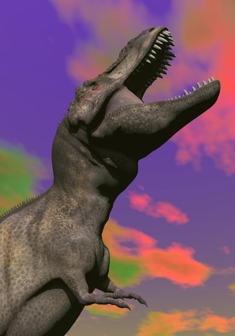 Close-up of Tyrannosaurus Rex roaring against a colorful sky Poster Print - Item # VARPSTEDV600048P
