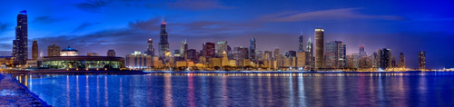 Skylines at the waterfront at dusk, Chicago, Cook County, Illinois, USA Poster Print - Item # VARPPI169057