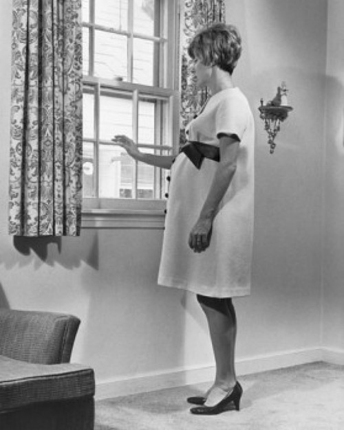 Side profile of a pregnant woman looking through a window Poster Print - Item # VARSAL25542192