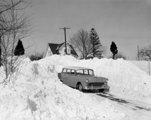 USA  Pennsylvania  Lititz  car parked near snowdrift Poster Print - Item # VARSAL255416605