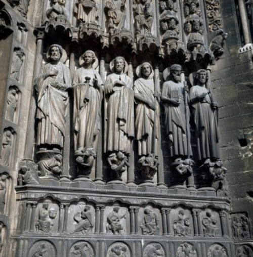 France  Paris  Notre Dame Cathedral  Carving on facade Poster Print - Item # VARSAL90064911
