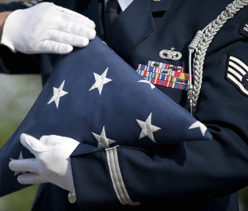 September 11, 2013 - U.S. honor guard performs a flag folding demonstration during the 9/11 Remembrance Retreat ceremony at Ellsworth Air Force Base, South Dakota. Poster Print - Item # VARPSTSTK108434M