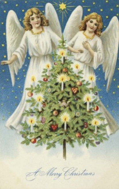 Merry Christmas: Two Angels With Christmas Tree  Nostalgia cards Poster Print - Item # VARSAL9801120