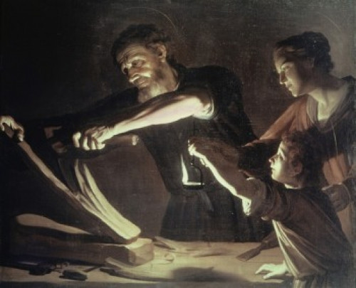 Holy Family in the Carpentry Shop    Gerrit van Honthorst Poster Print - Item # VARSAL9008906
