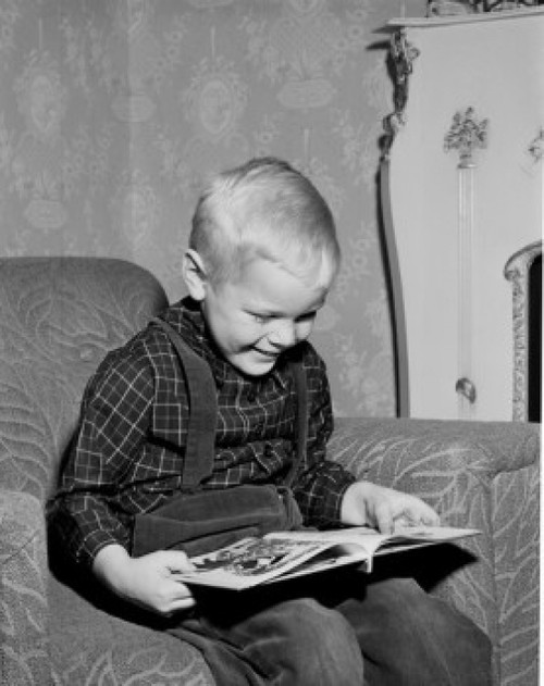 Boy reading book in living room Poster Print - Item # VARSAL255422166