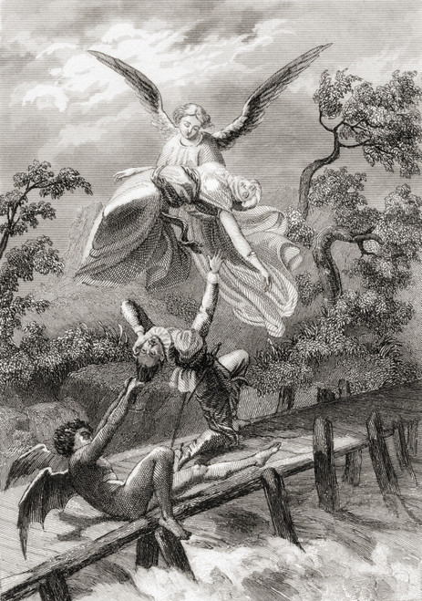 Amina Is Carried Away By An Angel Whilst The Devil Captures The Sacristan Of Albaicin. From The Story El Sacristan Del Albaicin, From The Book Los Frailes Y Sus Conventos Published 1854 PosterPrint - Item # VARDPI1872694