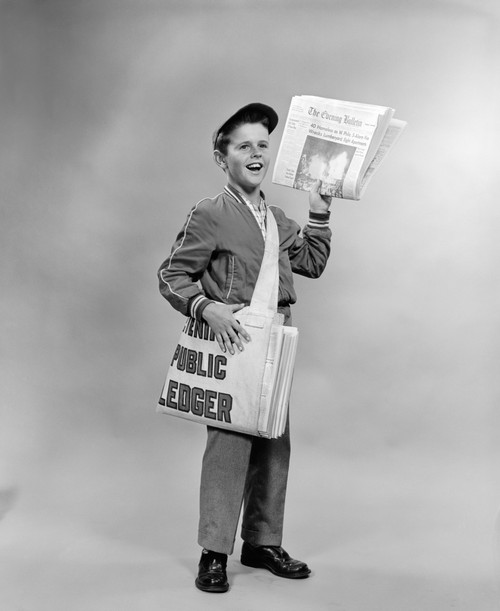 1950s Shouting Newsboy Standing Selling Newspapers Poster Print By Vintage Collection (32 X 36) - Item # PPI176480LARGE