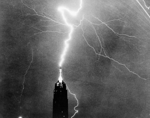 USA  New York State  New York City  Empire State Building in heavy lightning Poster Print - Item # VARSAL255423108