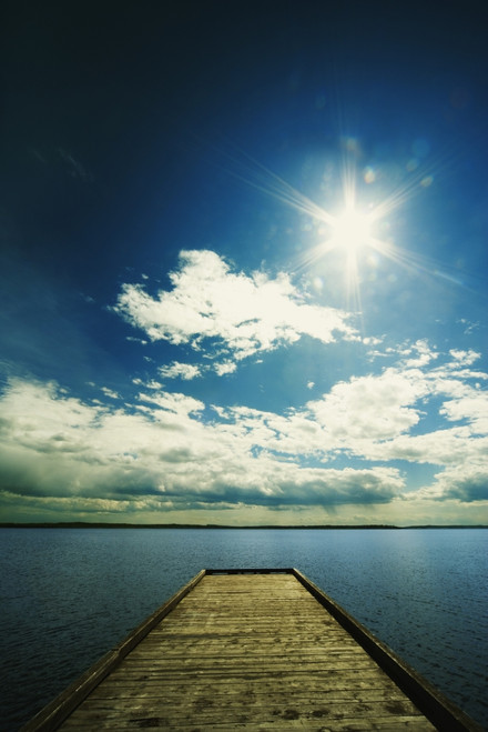 Bright Sun Over Dock On Lake PosterPrint
