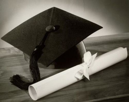 Close-up of a mortar board with a diploma Poster Print - Item # VARSAL25517472