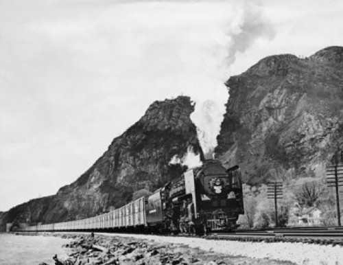 Low angle view of a freight train moving on railroad track  New York Central Pacemaker  1947 Poster Print - Item # VARSAL9902561