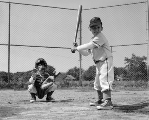 1960s Two Boys Playing Baseball Batter And Catcher At Home Plate Poster Print By Vintage Collection (22 X 28) - Item # PPI177086LARGE