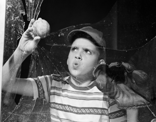 1950s-10 Neighborhood Boys Playing Sand Lot Baseball Most Wear