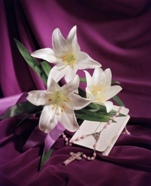Easter Lily flowers and rosary beads with the Bible Poster Print - Item # VARSAL3807130668