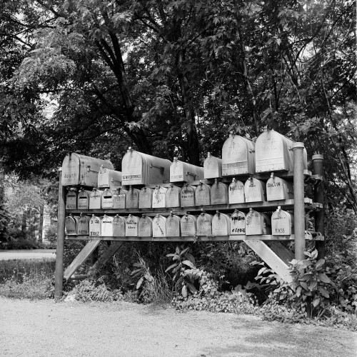 1930s-1940s-1950s Group Of 37 Rural Delivery Mailboxes At Side Of Country Road Print By Vintage Collection - Item # PPI177962LARGE