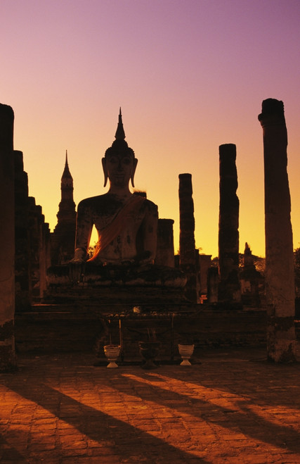 Thailand, Sukhothai, Wat Mahathat, Buddha And Pillars Backlit At Sunset PosterPrint - Item # VARDPI1988756