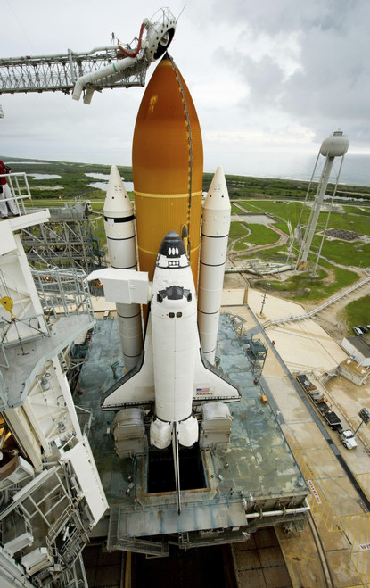 July 7, 2011 - The space shuttle Atlantis is revealed as the rotating service structure is rolled back at launch pad 39a at the NASA Kennedy Space Center in Cape Canaveral, Florida. Poster Print - Item # VARPSTSTK203684S