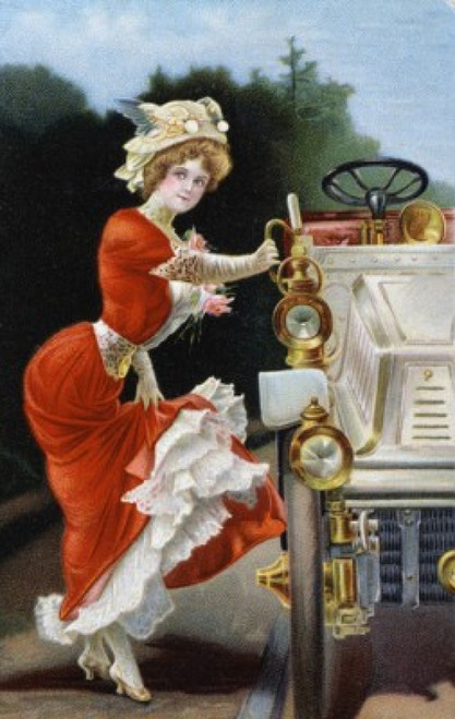 Woman with Car Nostalgia Cards Poster Print - Item # VARSAL9801316